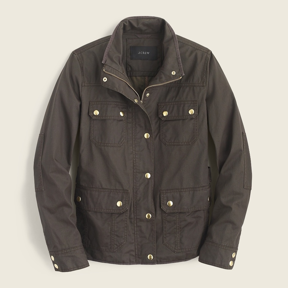 J. Crew Waxed Cotton Downtown field jacket in Mossy Brown